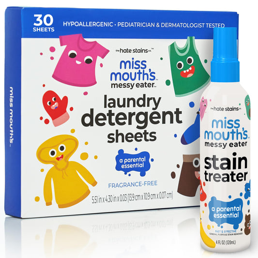 Miss Mouth's Messy Eater Stain Treater Spray - 4oz Stain Remover and Laundry Detergent Sheets