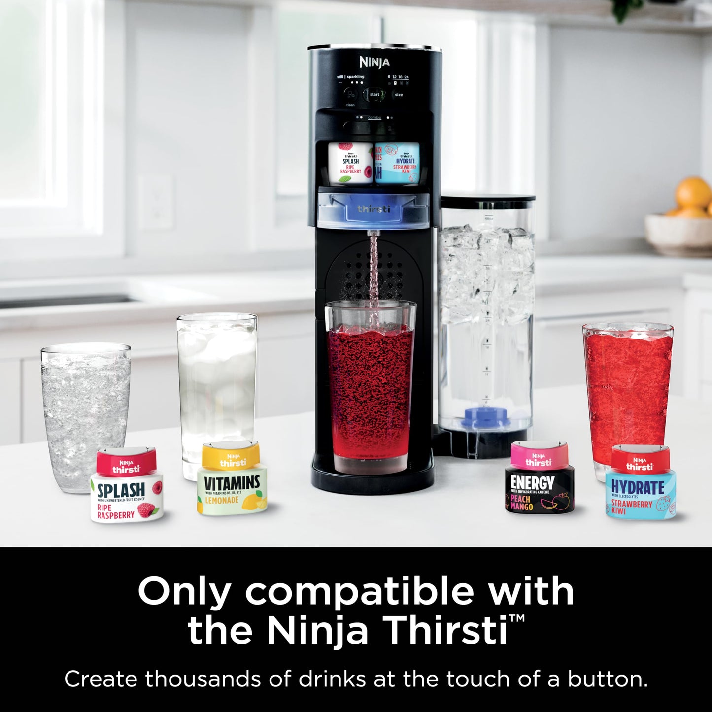 Ninja WCX01WR Thirsti 48oz Removable Water Reservoir, Black. Only Compatible with the Thirsti Drink System WC1001, Clear