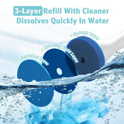 AIR U+ Floor Scrub Brush with Long Handle and Electric Toilet Brush Set with 5 Disposable Refill Heads