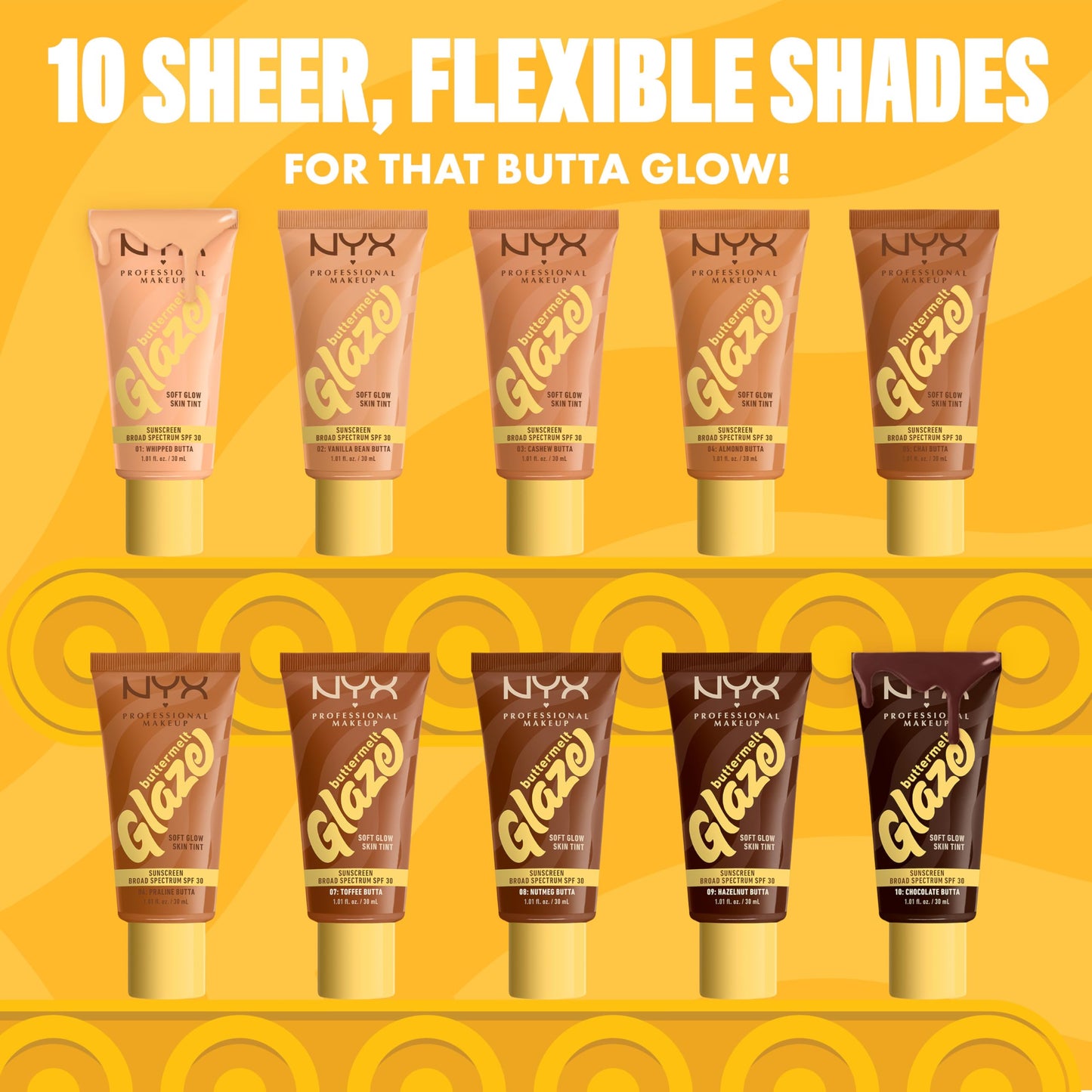 NYX PROFESSIONAL MAKEUP Buttermelt Glaze Soft Glow Skin Tint + SPF 30, Up To 12HR Wear, 02 Vanilla Bean Butta