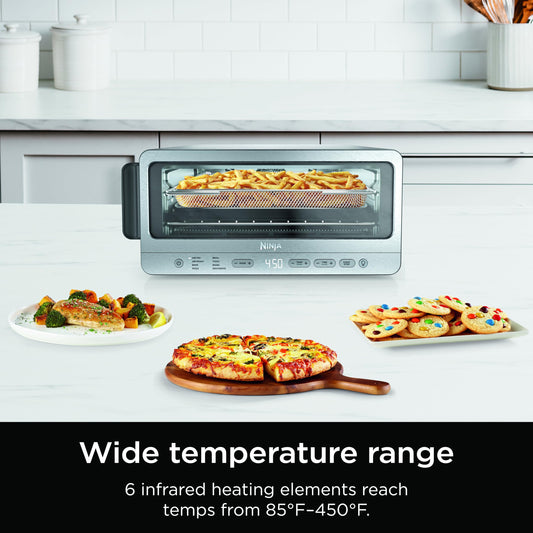 Ninja Flip Toaster Oven & Air Fryer, 8-in-1 Functionality, Flip Up for Storage Space, Large Capacity, Air Fry Basket, Wire Rack, Sheet Pan, Removable Crumb Tray, Stainless, 1800 Watts, SP151 (Renewed)