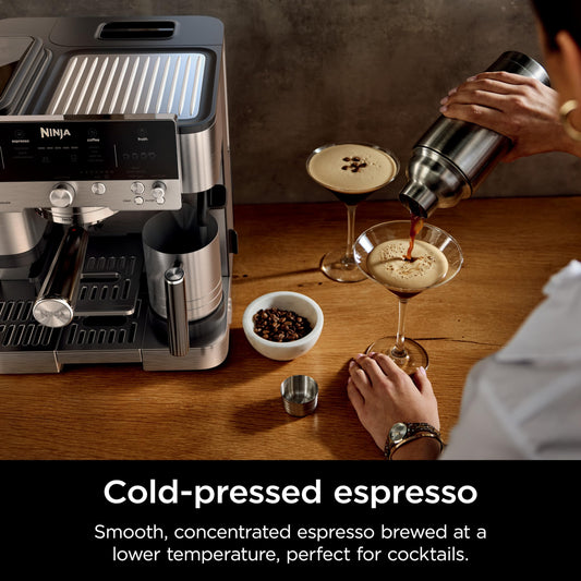 Ninja Luxe Café Premier Series, Espresso Machine, Drip & Cold Brew Coffee Maker, Built-in Grinder, Assisted Handling, Hands-free Frother, Dairy or Non-Dairy