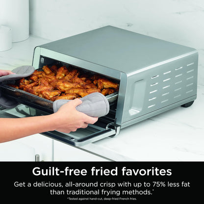 Ninja Flip Toaster Oven & Air Fryer, 8-in-1 Functionality, Flip Up for Storage Space, Large Capacity, Air Fry Basket, Wire Rack, Sheet Pan, Removable Crumb Tray, Stainless, 1800 Watts, SP151 (Renewed)