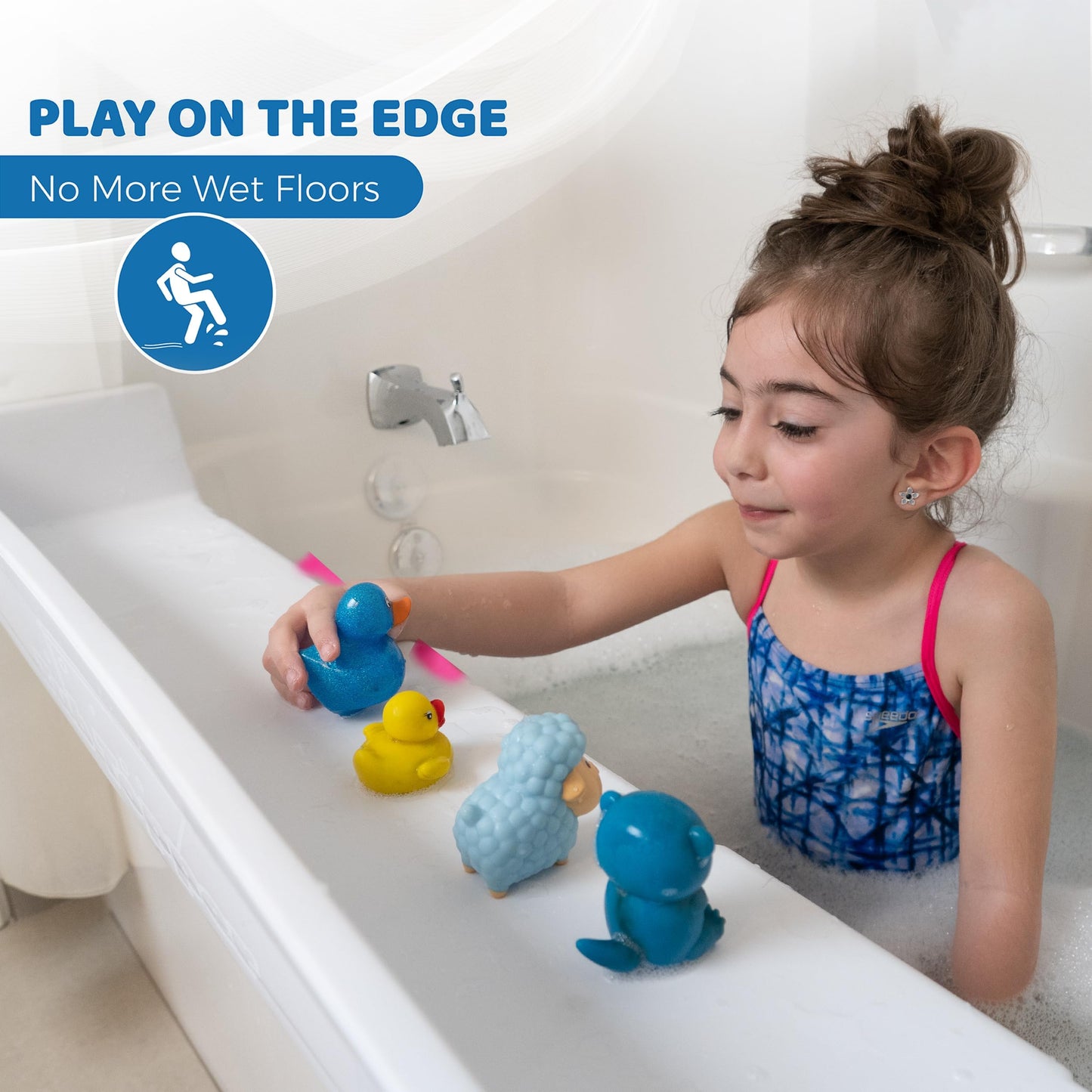 Tub Topper® Bathtub Splash Guard Play Shelf Area - Toy Tray Caddy Holder Storage - Suction Cups Attach to Bath Tub - No Mess Water Spill in Bathroom - Fun for Toddlers Kids Baby (White)