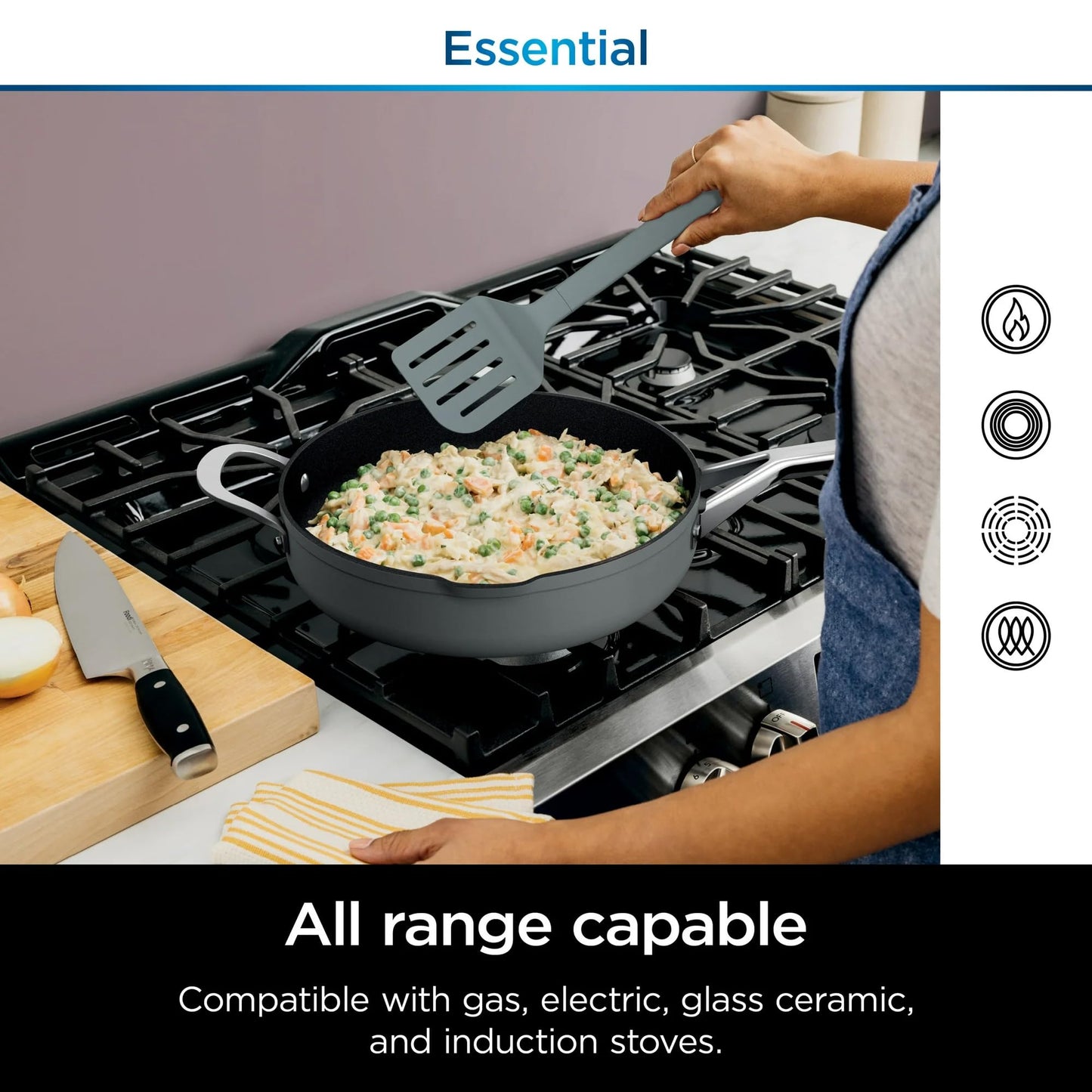 Ninja Foodi NeverStick Oven Safe Pan with Lid, Mesh Strainer, & Spatula, 4 Quart, Sea Salt Grey