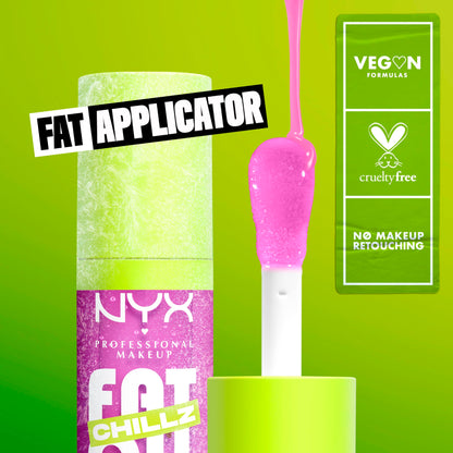 NYX PROFESSIONAL MAKEUP Fat Oil Chillz, Moisturizing, Shiny and Vegan Tinted Lip Gloss - Strawberry Slush (Sheer Pinkish Purple)