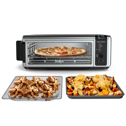 Ninja SP080 Foodi Digital Air Fry Countertop Oven with 6-in-1 Functionality, Flip Up & Away Capability for Storage Space, with Air Fry Basket, Wire Rack, Sheet Pan & Crumb Tray, Silver (Renewed)