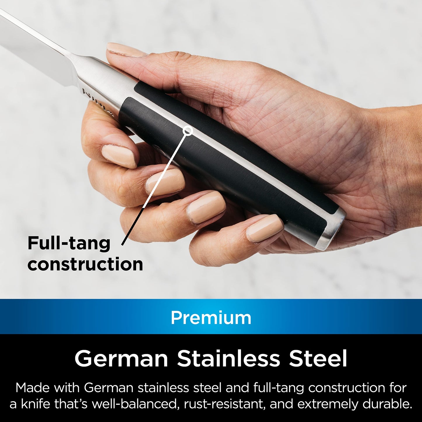 Ninja K32502 Foodi NeverDull System Chef Knife & Knife Sharpener Set, Premium, German Stainless Steel, Black