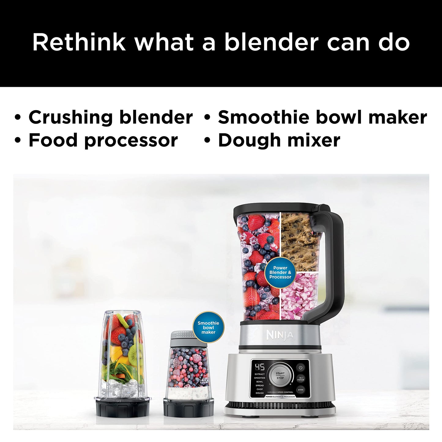 Ninja Foodi Power Blender & Processor System with Smoothie Bowl Maker and Nutrient Extractor, Black/Silver (SS351C) - Canadian Edition 72oz