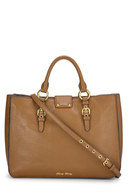 Miu Miu, Pre-Loved Brown Calfskin Convertible Handbag, Brown
