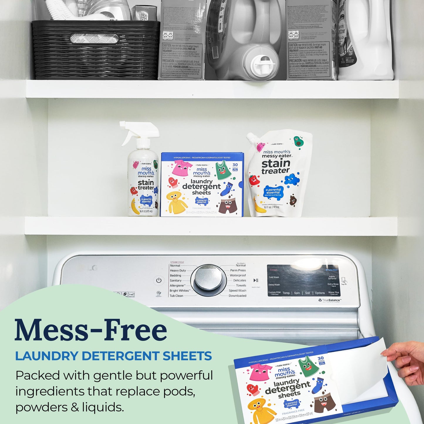 Miss Mouth's Messy Eater Stain Treater Spray - 16oz Stain Remover and Laundry Detergent Sheets - Newborn & Baby Essential