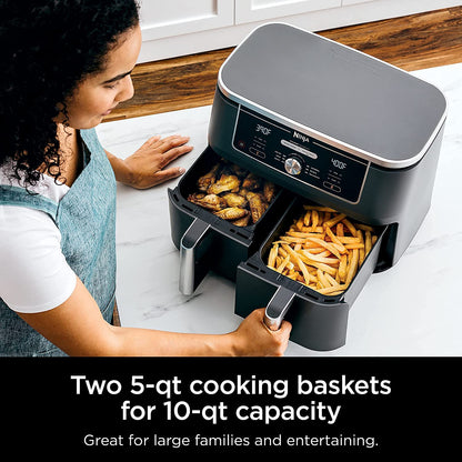 Ninja DZ401 Foodi 6-in-1 10-qt. 2-Basket Air Fryer with DualZone Technology, Grey (Renewed) AD350CO