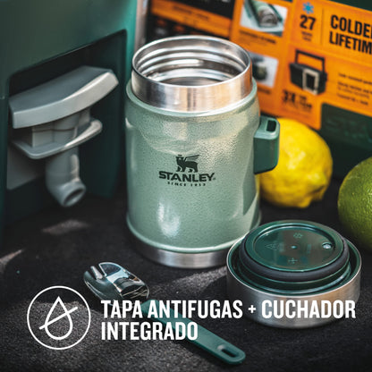 Stanley Classic Legendary Food Jar 0.4L with Spork - Keeps Cold or Hot For 7 Hours - BPA-Free Stainless Steel Soup Flask - Leakproof - Dishwasher Safe - Hammertone Green