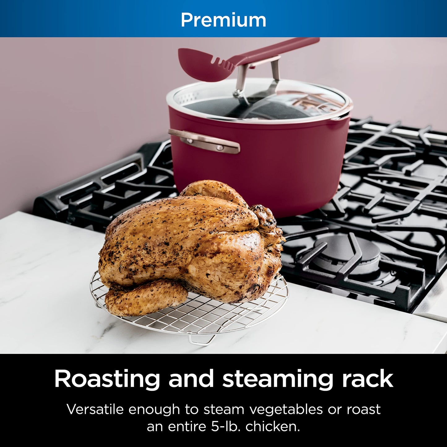 Ninja CW202RD Foodi NeverStick PossiblePot, Premium Set with 7-Quart Capacity Pot, Roasting Rack, Glass Lid & Integrated Spoon, Nonstick, Durable & Oven Safe to 500°F, Cherry Tart