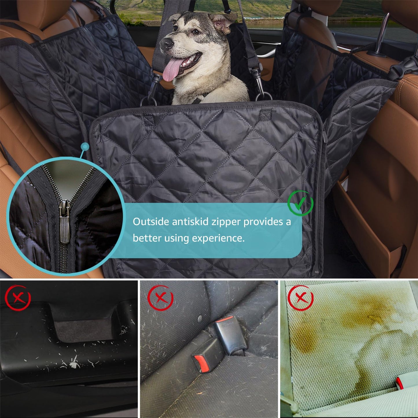 Dog Car Seat Cover for Back Seat with Mesh Window - Waterproof Dog Hammock for Car with Side Flaps, Car Door Protection - Nonslip, Scratchproof Pet Rear Seat Cover for Cars, SUVs, Trucks(Black)