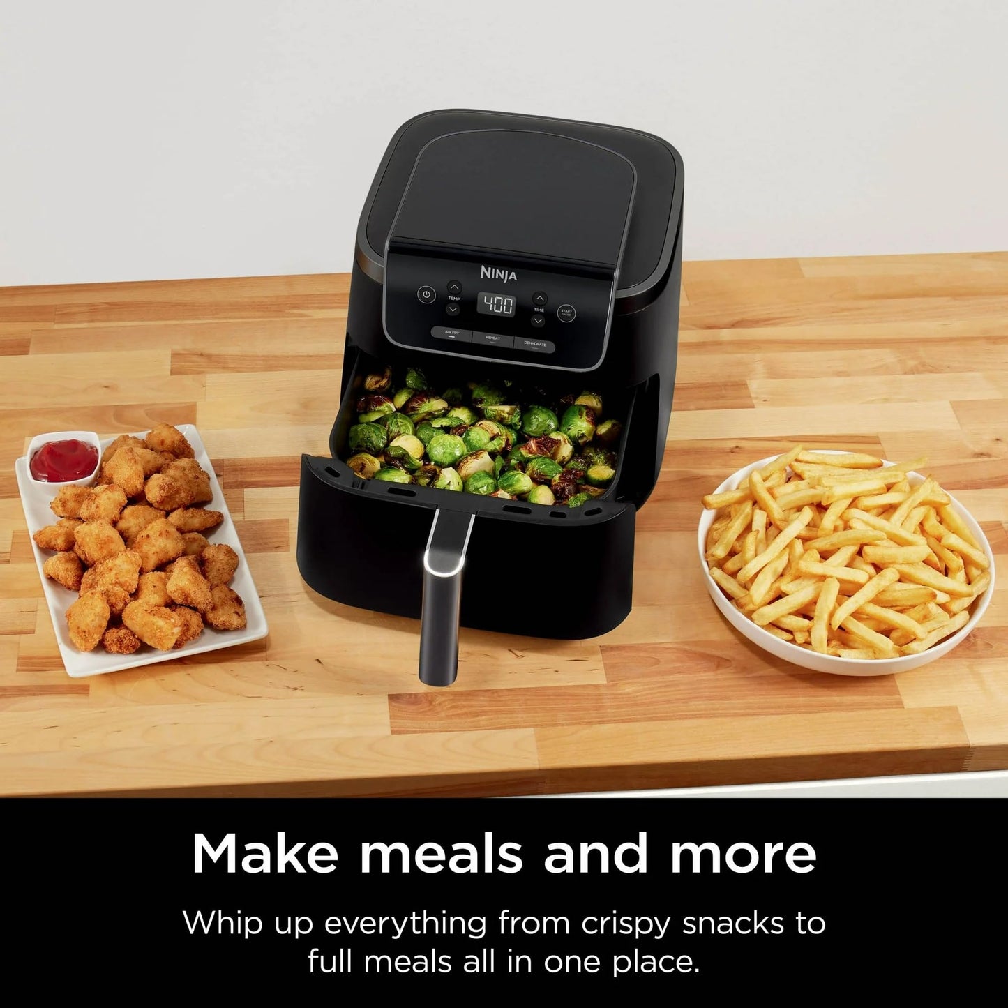 Ninja Air Fryer Pro 3-in-1 with 5 QT Capacity, Air Fry, Reheat, Dehydrate, Air Crisp Technology with 400F for hot, 120 Volts, Nonstick Basket & Crisper Plate, Black, AF140 (Renewed)