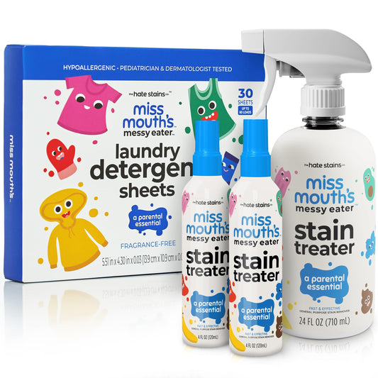 Miss Mouth's Messy Eater Stain Treater Spray - 16oz Stain Remover - 4oz 2 Pack - Laundry Detergent Sheets