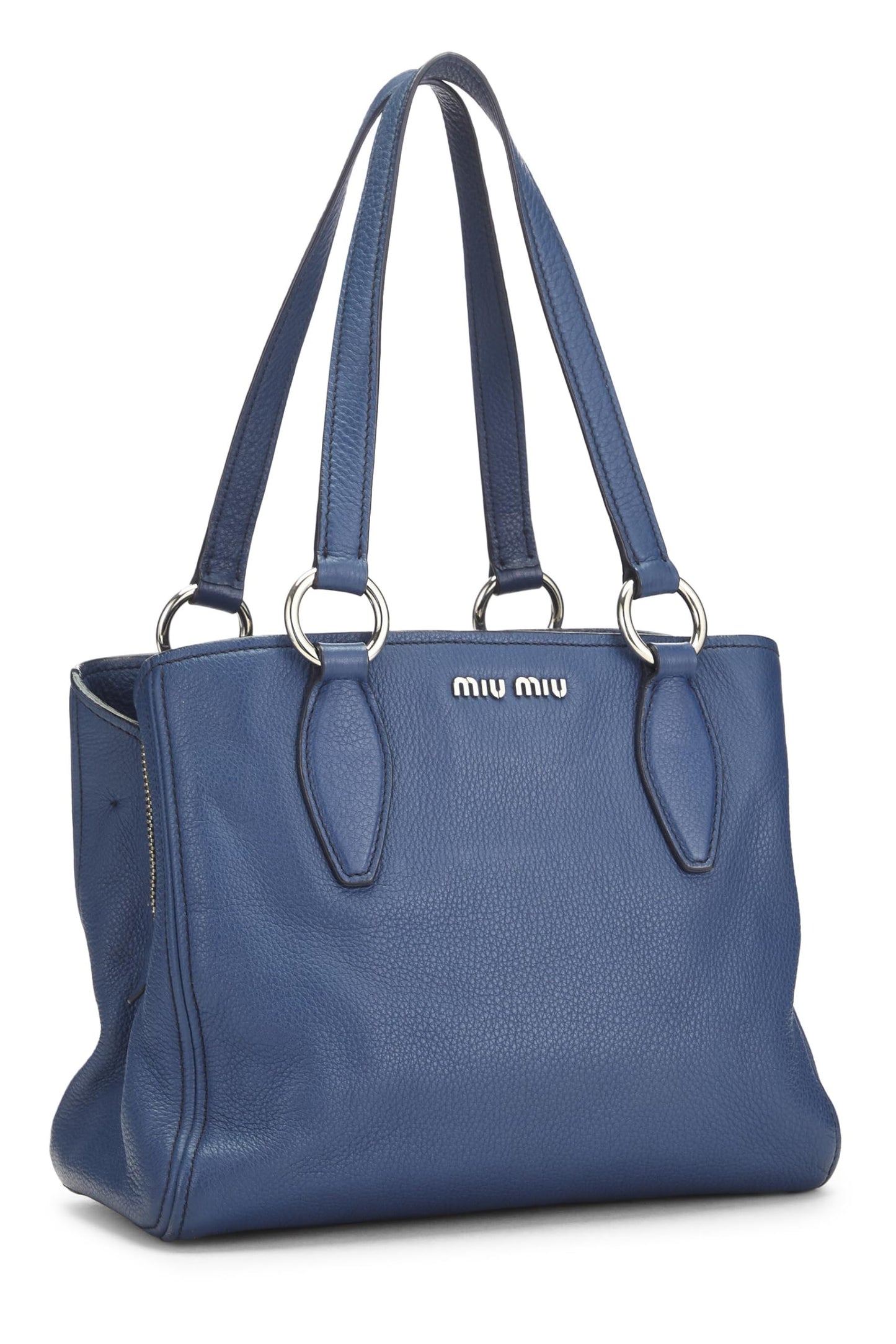 Miu Miu, Pre-Loved Blue Calfskin Convertible Tote, Blue
