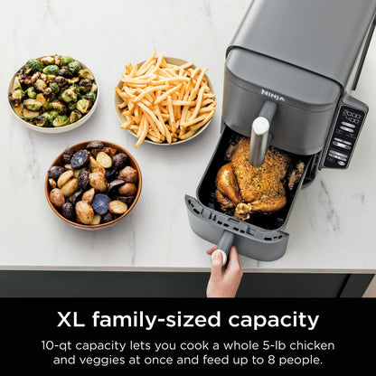 Ninja SL400 DoubleStack XL 2-Basket Air Fryer, Cooks 4 Foods at Once, Compact Design, 10 QT, 4-in-1, Smart Finish & Match Cook, Air Fry, Broil, Bake, Easy Meals, Easy Clean, Grey (Renewed)