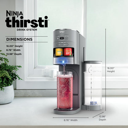 Ninja Thirsti Drink System, Soda Maker, Create Unique Sparkling & Still Drinks, Personalize Size & Flavor, Carbonated Water Machine, 60L CO2 Cylinder & Variety of Flavored Water Drops, Gray WC999AMZ