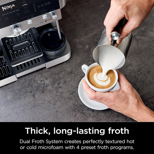 Ninja R-ES601 Luxe Café Premier Series Espresso Machine, Drip Coffee, Cold Brew, Grinder, Tamper, Frother, Silver - Certified Refurbished