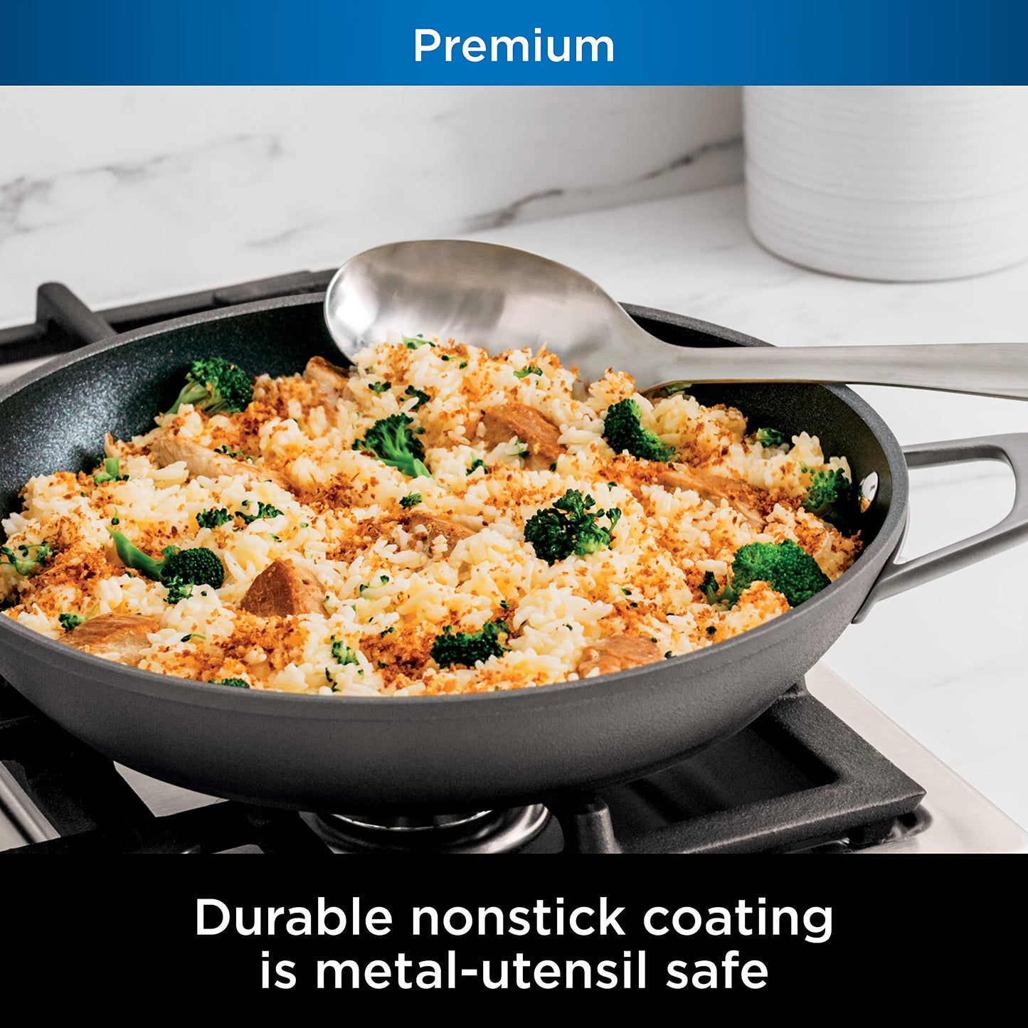 Ninja C30830 Foodi NeverStick Premium 12-Inch Everyday Pan with Glass Lid, Hard-Anodized, Nonstick, Durable & Oven Safe to 500°F, Slate Grey