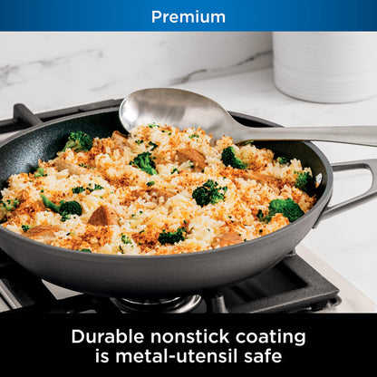 Ninja C30830 Foodi NeverStick Premium 12-Inch Everyday Pan with Glass Lid, Hard-Anodized, Nonstick, Durable & Oven Safe to 500°F, Slate Grey