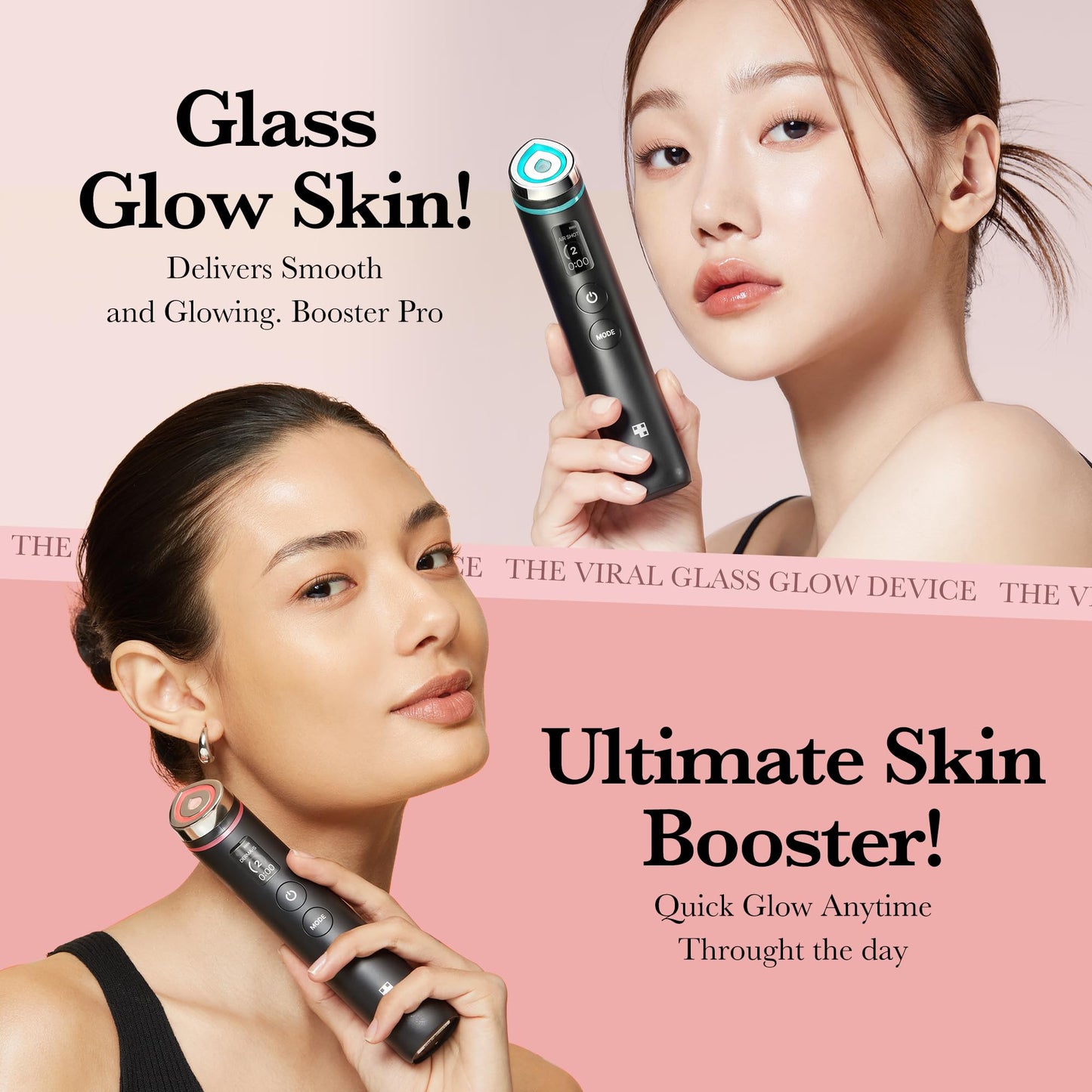 medicube K-Viral Duo for Uneven Skin Tone: Age-R Booster Pro | 6-in-1 Real Glass Glow Device and Deep Vitamin C Golden Capsule Face Moisturizer