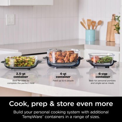Ninja Crispi Air Fryer, Microwave, Freezer & Dishwasher Safe, Non Toxic Glass Portable Cooking System, 4 QT & 6 Cup Glass Containers with Storage Lids, Easy Meals, Air Fry, Bake, & More Grey, FN101CGY