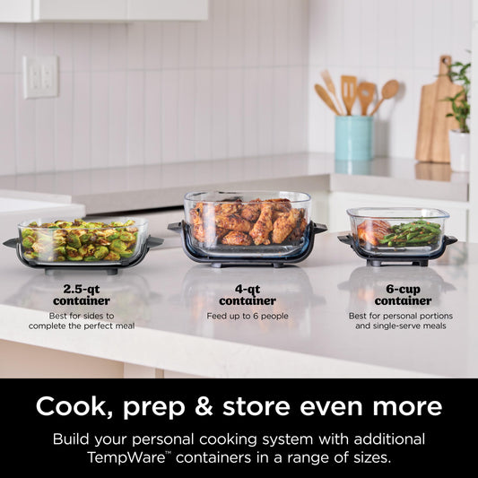 Ninja Crispi Air Fryer, Microwave, Freezer & Dishwasher Safe, Non Toxic Glass Portable Cooking System, 4 QT & 6 Cup Glass Containers with Storage Lids, Easy Meals, Air Fry, Bake, & More Grey, FN101CGY
