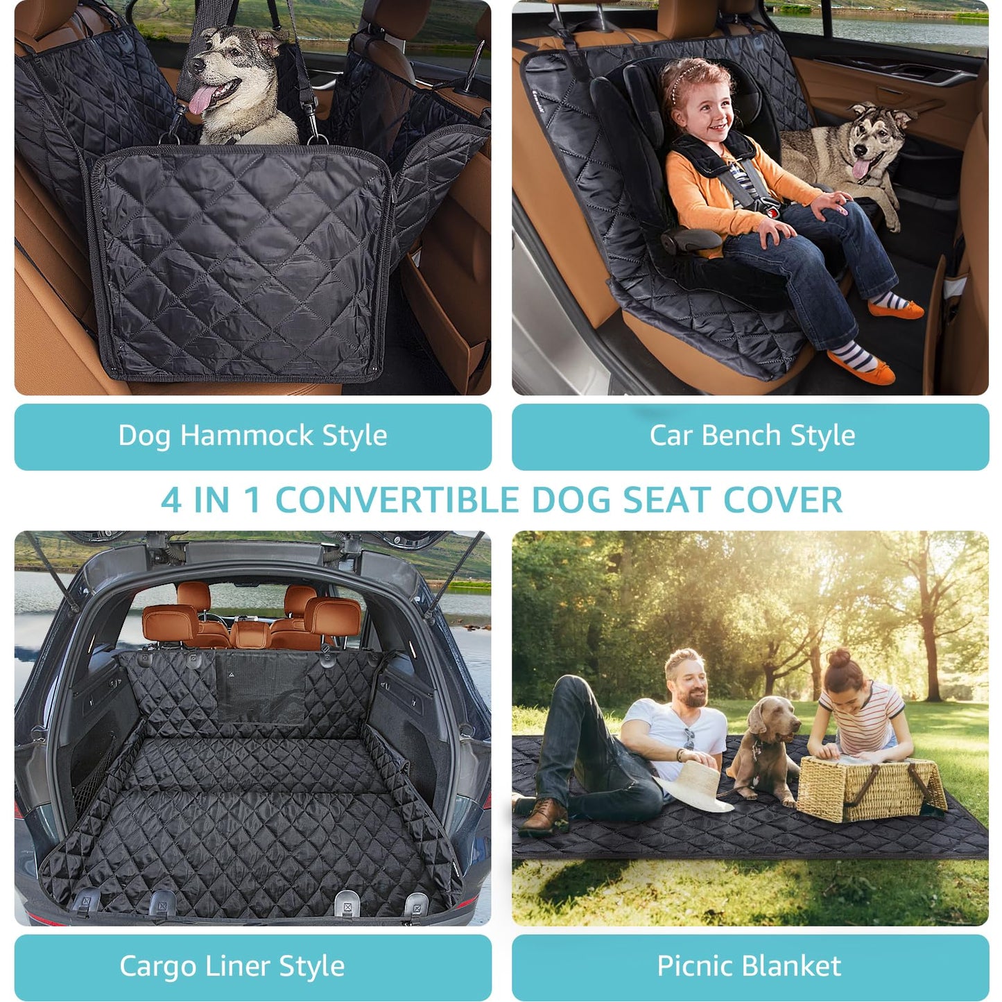 Dog Car Seat Cover for Back Seat with Mesh Window - Waterproof Dog Hammock for Car with Side Flaps, Car Door Protection - Nonslip, Scratchproof Pet Rear Seat Cover for Cars, SUVs, Trucks(Black)