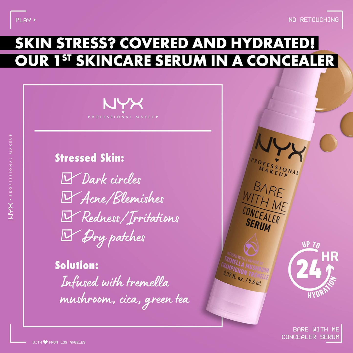 NYX PROFESSIONAL MAKEUP Bare With Me Concealer Serum, Concealer Makeup For Up To 24Hr Hydration - Golden