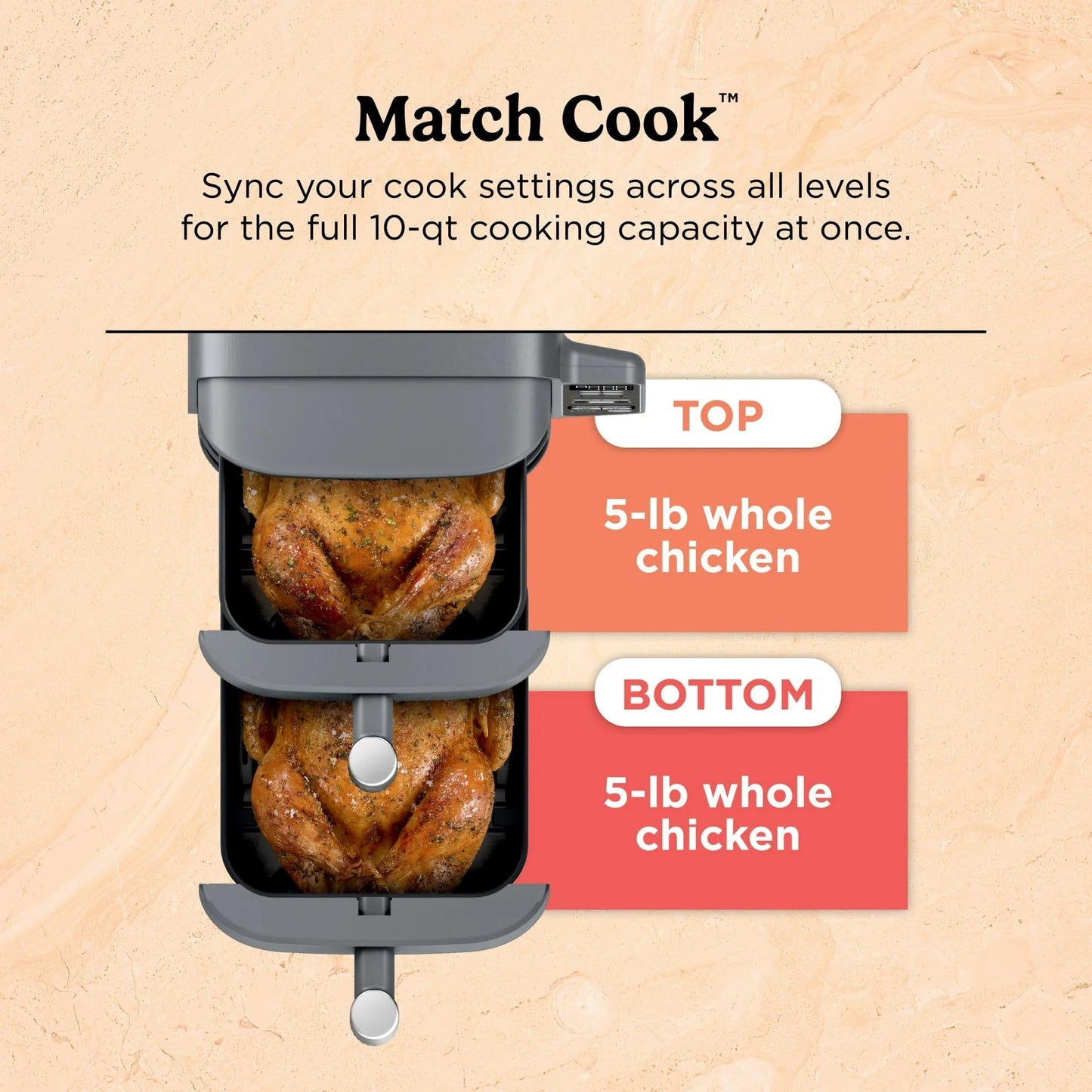 Ninja SL400 DoubleStack XL 2-Basket Air Fryer, Cooks 4 Foods at Once, Compact Design, 10 QT, 4-in-1, Smart Finish & Match Cook, Air Fry, Broil, Bake, Easy Meals, Easy Clean, Grey (Renewed)