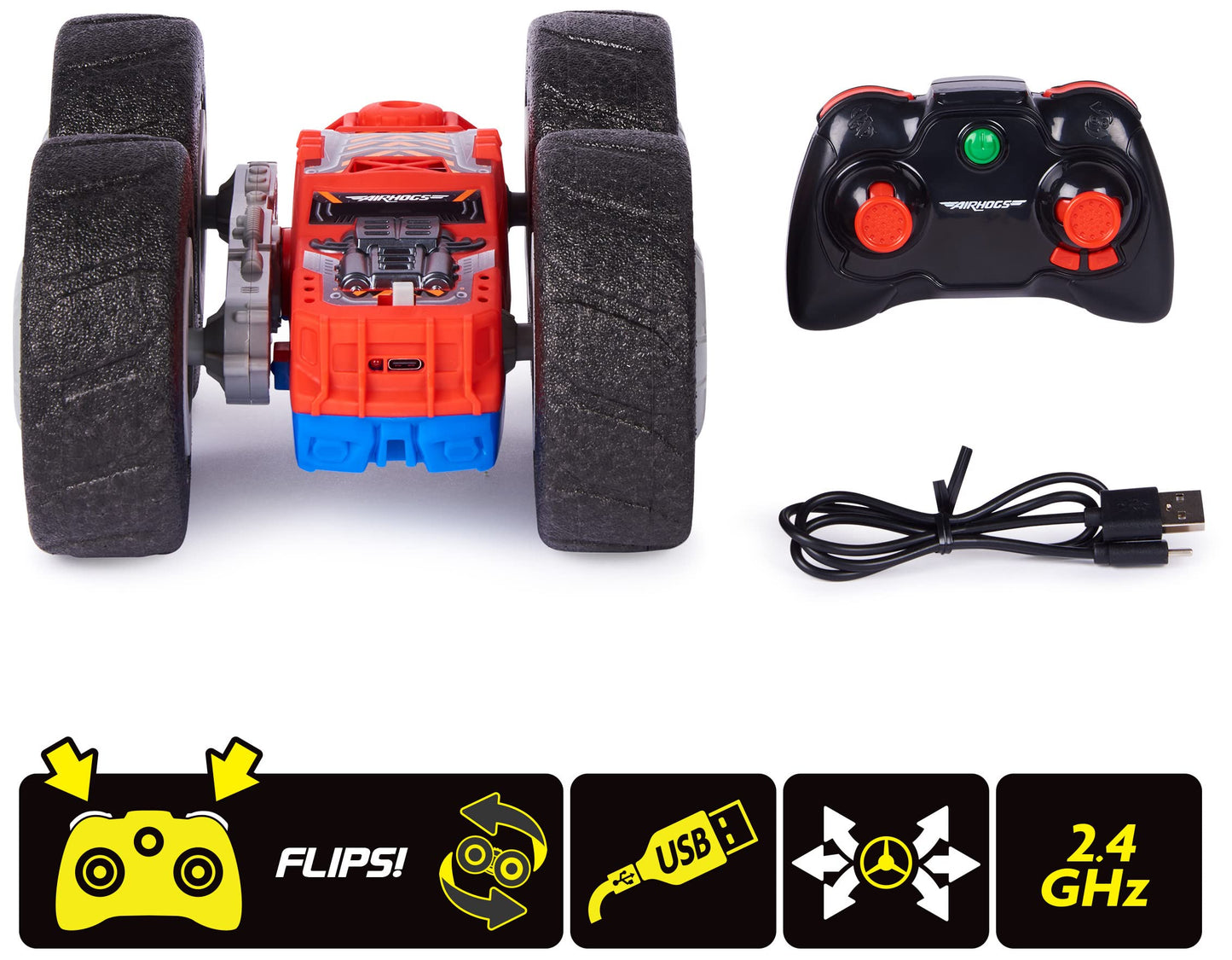 Air Hogs Super Soft, Flippin’ Frenzy, 360 Spinning Action, 2-in-1 Stunt Vehicle Remote Control Car, Kids Toys for Kids 4 and up
