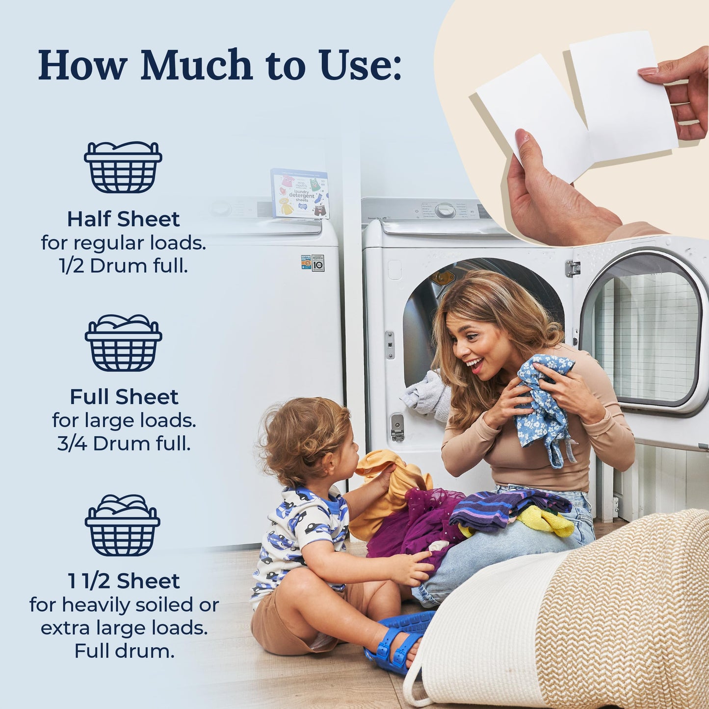 Miss Mouth's Messy Eater Laundry Detergent Sheets - Laundry Detergent, Hypoallergenic, Sensitive Skin Safe, Pediatrician and Dermatologist Tested, Fragrance Free, Travel Friendly