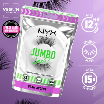 NYX PROFESSIONAL MAKEUP Jumbo Lash! Vegan False Eyelashes, Up to 12HR Wear, Reusable Fake Lashes - Glam Accent