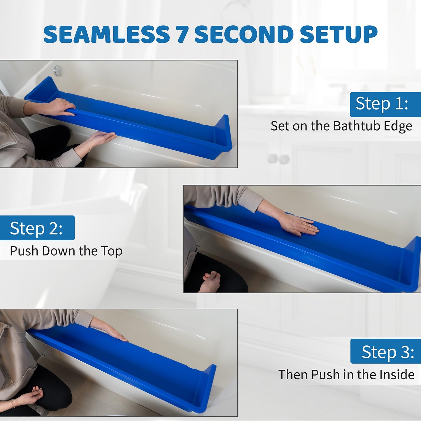 Tub Topper® Bathtub Splash Guard Play Shelf Area -Toy Tray Caddy Holder Storage - Suction Cups Attach to Bath Tub - No Mess Water Spill in Bathroom - Fun for Toddlers Kids Baby (Blue)