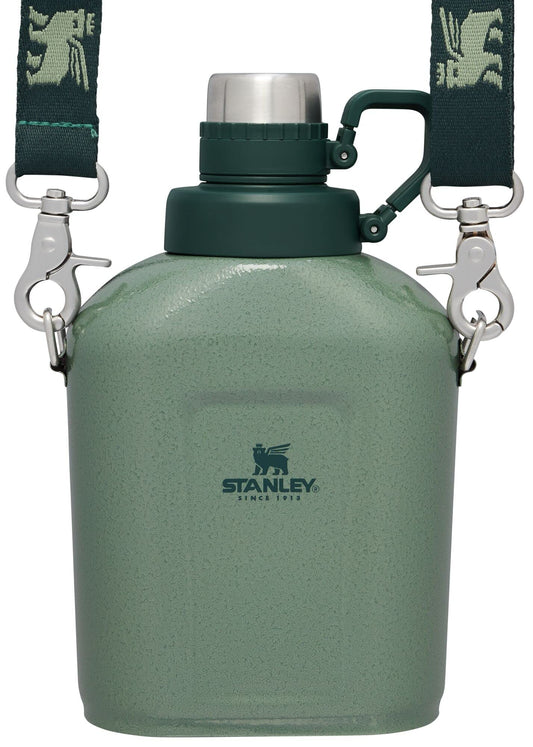 Stanley Legendary Classic Canteen 1.1 qt | Leakproof Drink Container with Strap | Stainless Steel Water Bottle with Lid | Camping, Hiking, Travel | BPA-Free | Hammertone Green