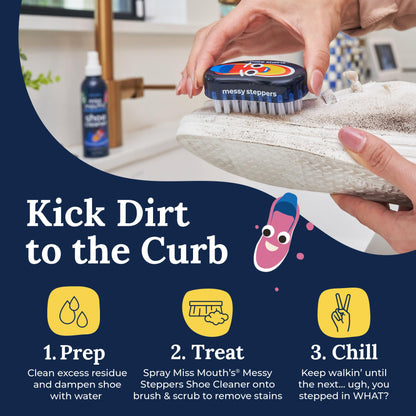 Miss Mouth's Messy Steppers Shoe Cleaner Brush - Remove Dirt, Grass, Scuffs from Rubber, Canvas, and Leather from the makers of Miss Mouth's Messy Eater Stain Treater