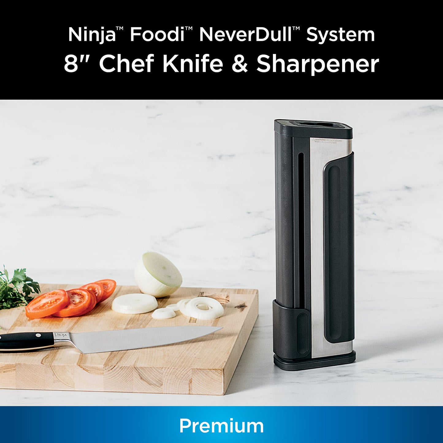 Ninja K32502 Foodi NeverDull System Chef Knife & Knife Sharpener Set, Premium, German Stainless Steel, Black