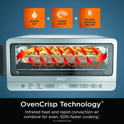Ninja Flip Toaster Oven & Air Fryer, 8-in-1 Functionality, Flip Up for Storage Space, Large Capacity, Air Fry Basket, Wire Rack, Sheet Pan, Removable Crumb Tray, Stainless, 1800 Watts, SP151 (Renewed)