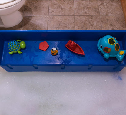 Tub Topper® Bathtub Splash Guard Play Shelf Area -Toy Tray Caddy Holder Storage - Suction Cups Attach to Bath Tub - No Mess Water Spill in Bathroom - Fun for Toddlers Kids Baby (Blue)