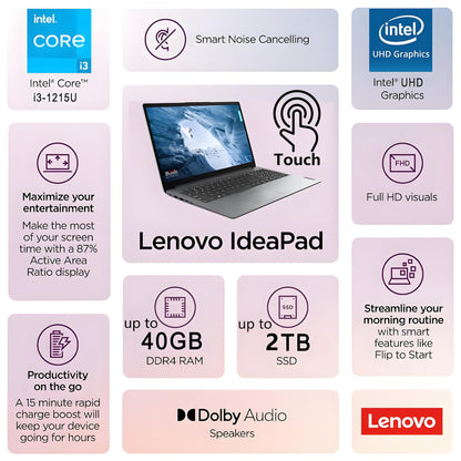Lenovo Ideapad Touchscreen Laptop Computer for Home Business Student, 15.6" FHD, 24GB DDR4 RAM, 1TB PCIe SSD, Intel 6-Core CPU (Beat i5-1155G7), WiFi 6, Bluetooth, HDMI, Windows 11 Pro S, BEF-ectoy
