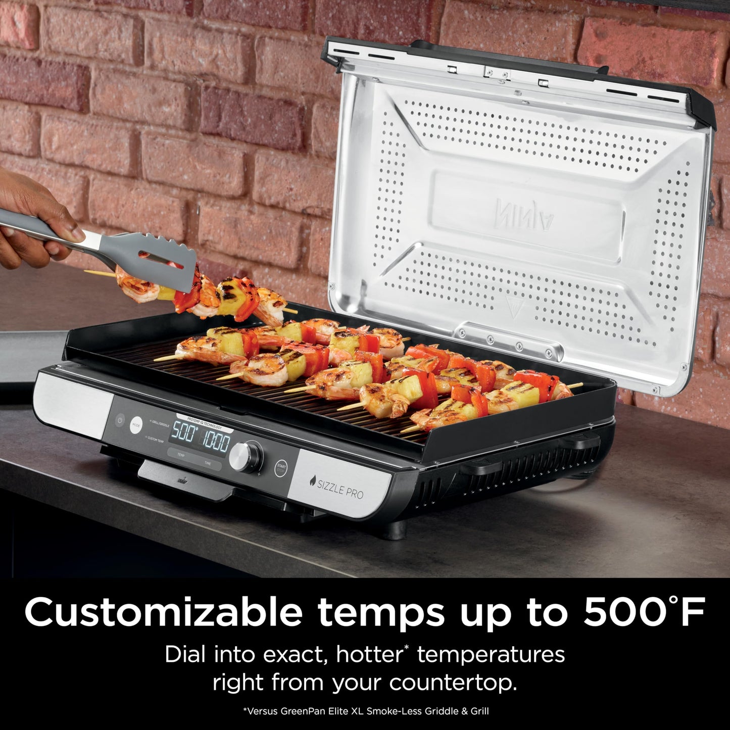 Ninja Sizzle Pro XL 20-Inch Indoor Griddle + Grill, Detachable Ventilated Lid, Grease Control, Ceramic Nonstick Plates, Even Edge-to-Edge Cooking, Extra Large Capacity, Versatile, Silver, GX101