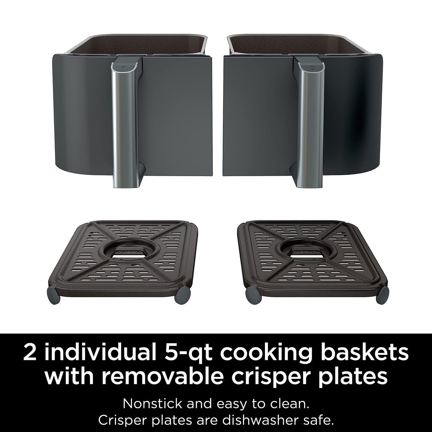 Ninja DZ401 Foodi 10 Quart 6-in-1 DualZone XL 2-Basket Air Fryer with 2 Independent Frying Baskets, Match Cook & Smart Finish to Roast, Broil, Dehydrate & More for Quick, Grey (Renewed)