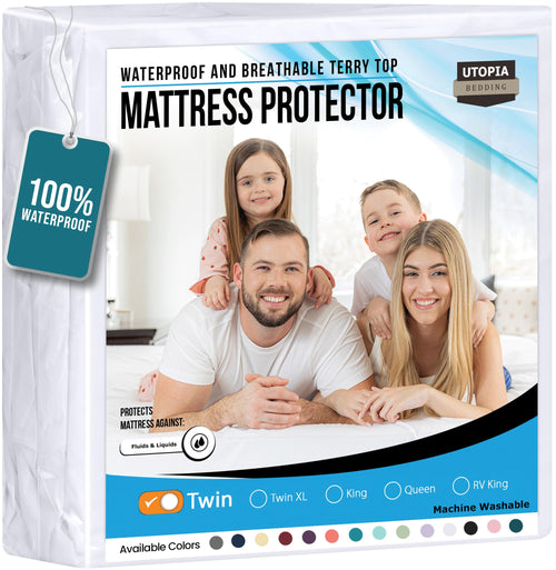 Utopia Bedding Waterproof Mattress Protector Twin Size, Premium Terry Mattress Cover 200 GSM, Breathable, Fitted Style with Stretchable Pockets (White)