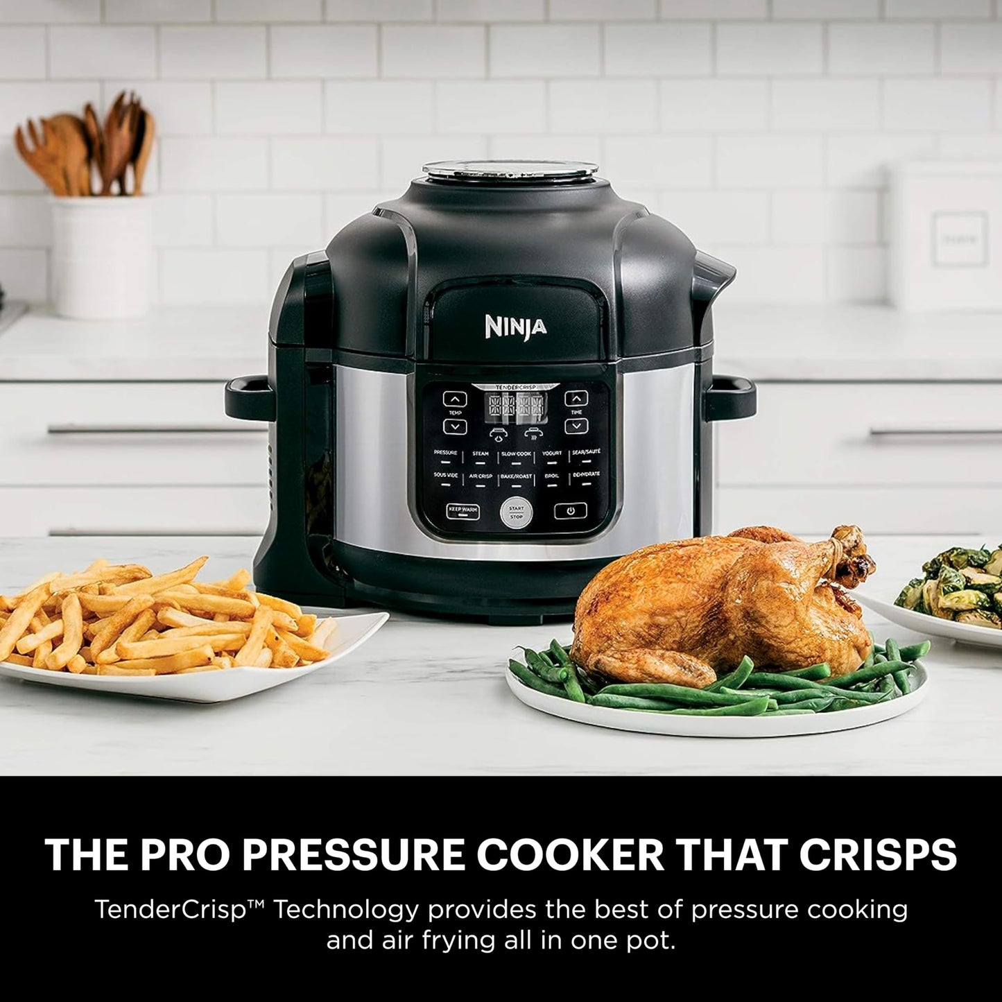 Ninja Foodi Air Fryer Pressure Cooker Combo 11-in-1 Pro 6.5 qt. Pressure Cooker & Air Fryer that Steams, Slow Cooks and More with 4.6 qt Crisper Plate, Broil Rack & Recipe Book, FD302, Silver/Black