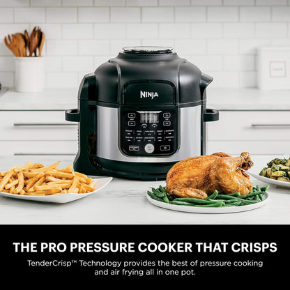 Ninja Foodi Air Fryer Pressure Cooker Combo 11-in-1 Pro 6.5 qt. Pressure Cooker & Air Fryer that Steams, Slow Cooks and More with 4.6 qt Crisper Plate, Broil Rack & Recipe Book, FD302, Silver/Black