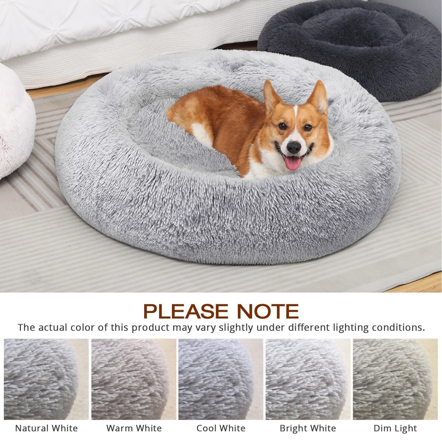 JOLLYVOGUE Dog & Cat Bed, Calming Anti-Anxiety Pet Bed for Small Dogs, Fluffy Donut Cushion for Small and Medium Pets (23")