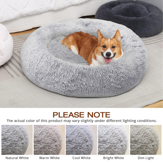 JOLLYVOGUE Dog & Cat Bed, Calming Anti-Anxiety Pet Bed for Small Dogs, Fluffy Donut Cushion for Small and Medium Pets (23")